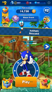 Sonic Dash Главный экран